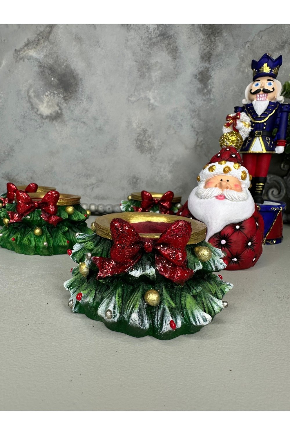 Yılbaşı Hediyesi Çamlı Mumluk Kurdele Detaylı 9X9 CM