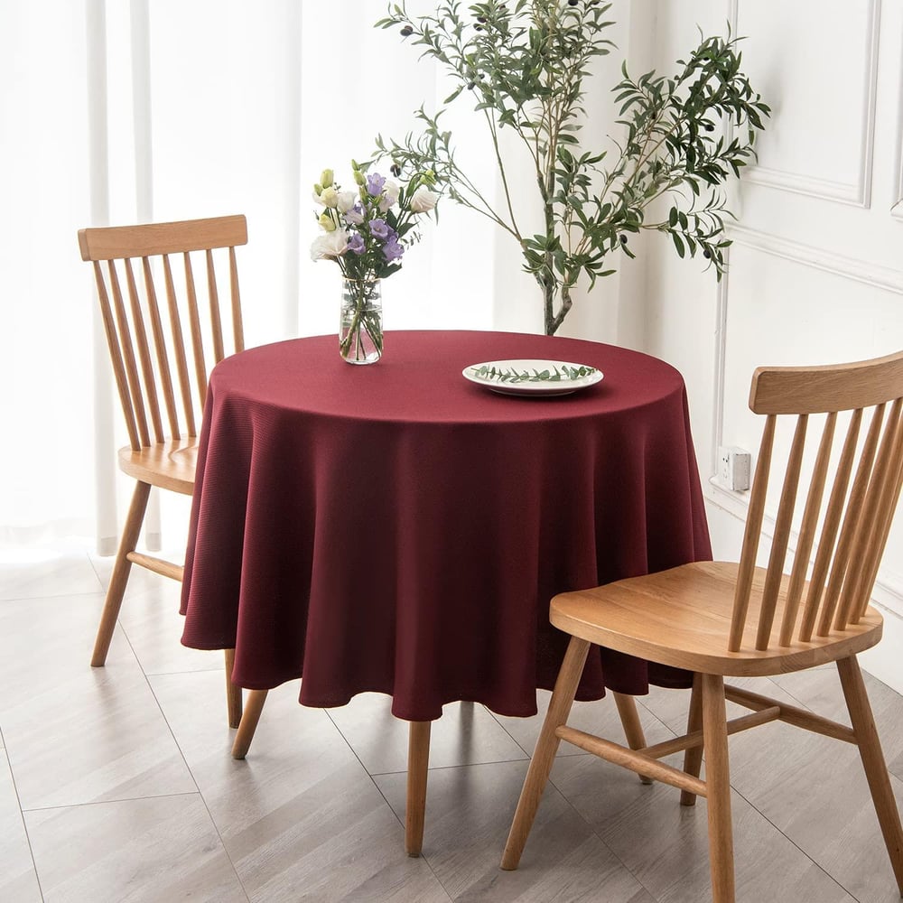 Zeren Home Sıvıya Dayanıklı Yuvarlak Dertsiz Keten Masa Örtüsü Bordo