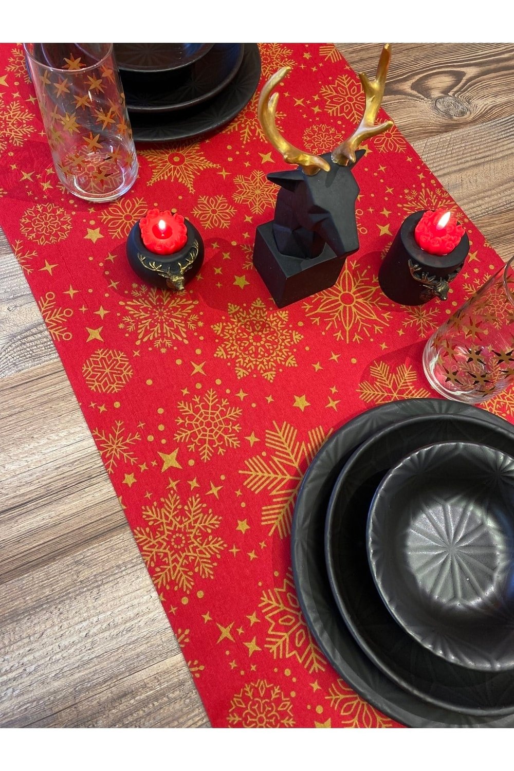 Zeren Home Yılbaşı Özel Runner, Yılbaşı Temalı Özel Dikim Keten Kumaş, Christmas Runner 40x170