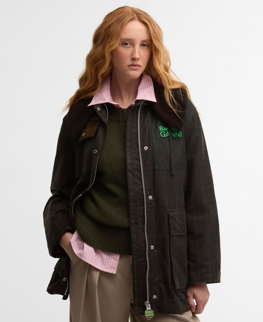 Barbour x Ganni Hooded Tartan Duffle Yağlı Ceket