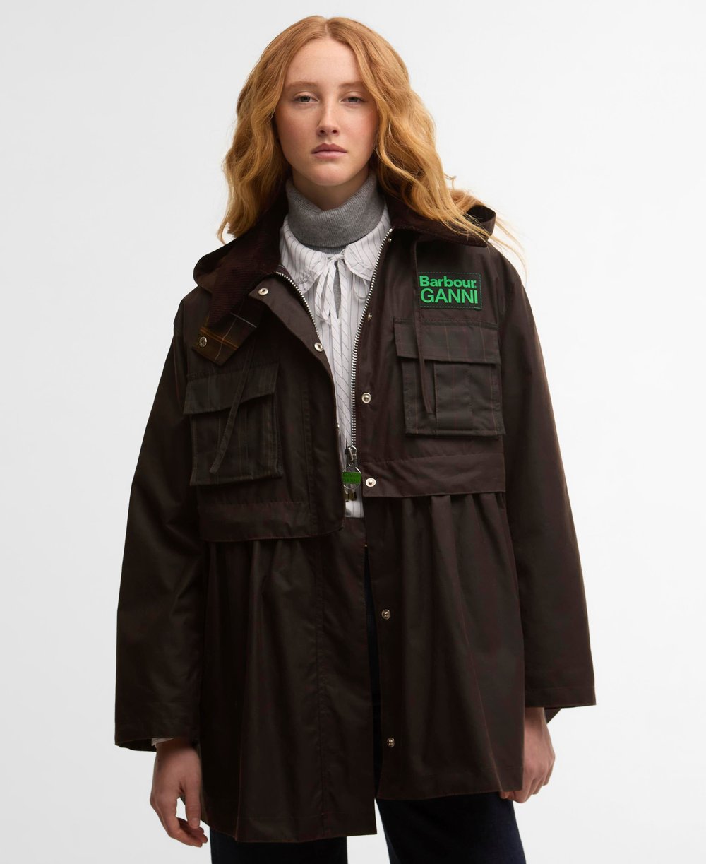 Barbour x Ganni Peplum Yağlı Ceket