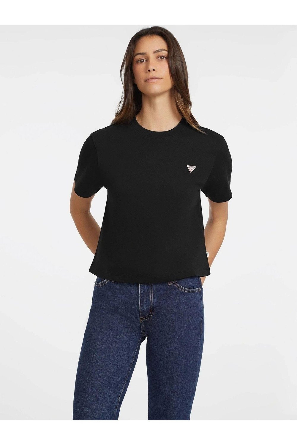 Kadın Siyah Boxy Mini Üçgen Logolu T-shirt