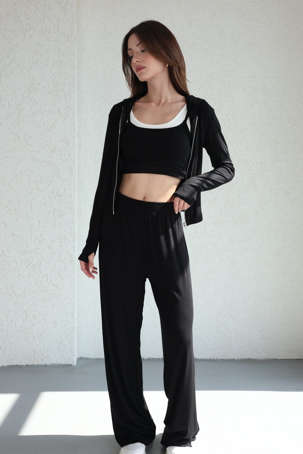 Kapşonlu Oysh Hırka-Crop-Pantolon Takım