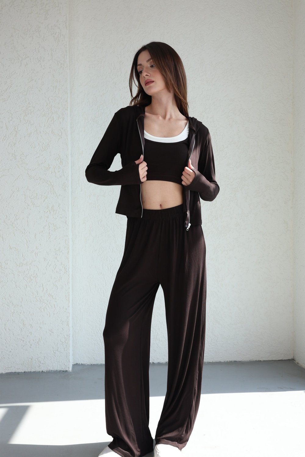 Kapşonlu Oysh Hırka-Crop-Pantolon Takım