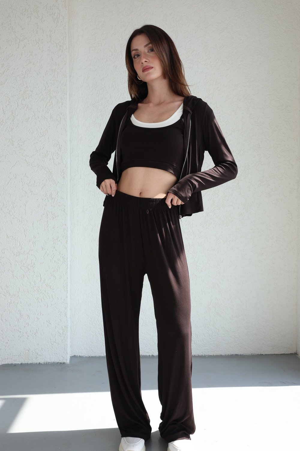 Kapşonlu Oysh Hırka-Crop-Pantolon Takım
