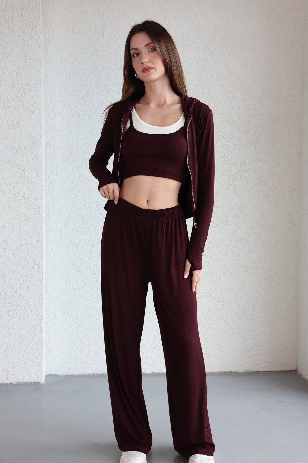Kapşonlu Oysh Hırka-Crop-Pantolon Takım