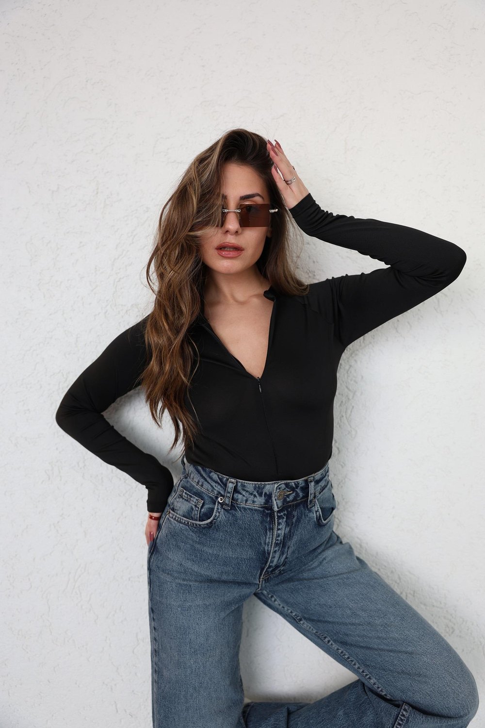 Hakim Yaka Fermuarlı Bodysuit