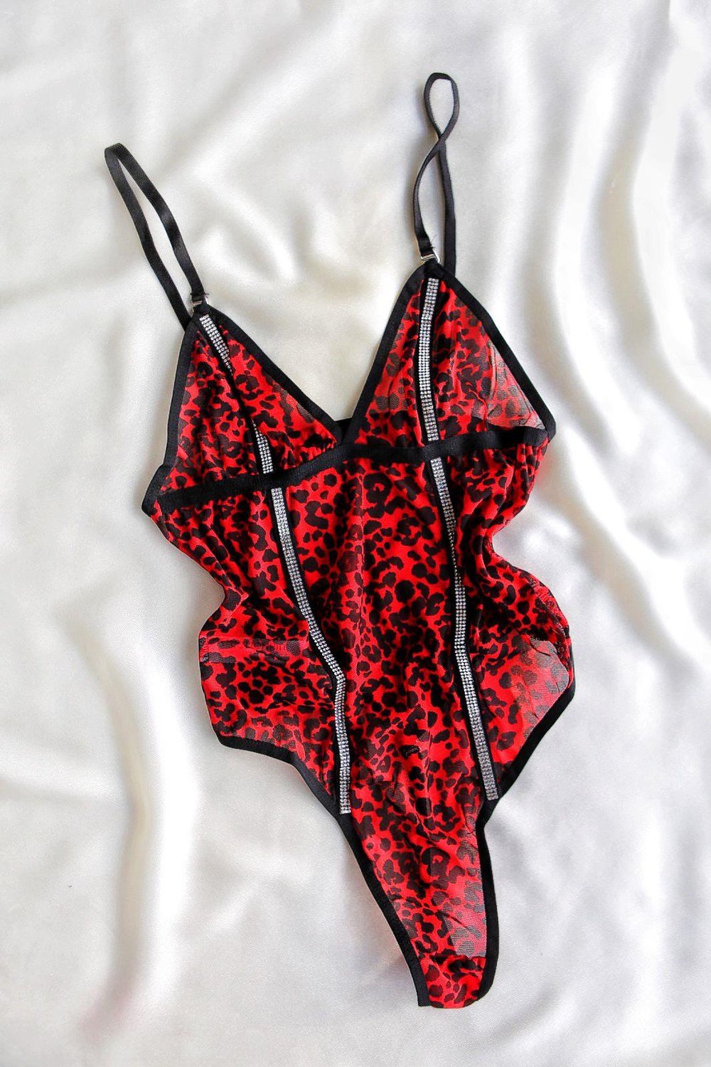FantasyAskılı Taşlı Leopar Bodysuit