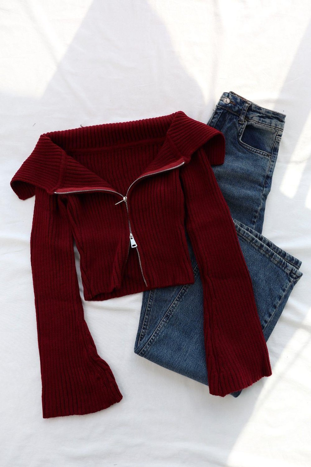 Triko/KazakFermuarlı Madonna Yaka Kazak