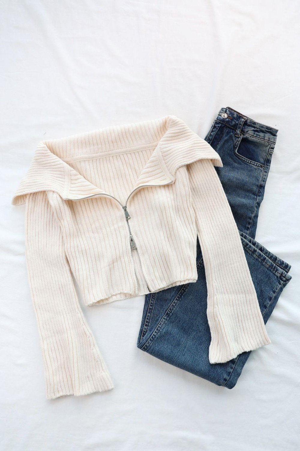 Triko/KazakFermuarlı Madonna Yaka Kazak