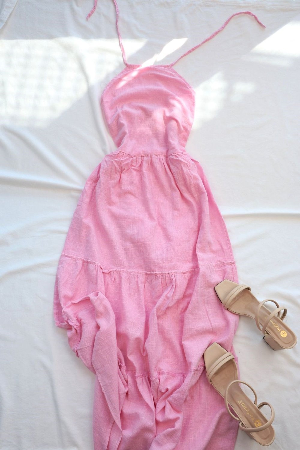 ElbiseBoyundan Bağlı Keten Elbise