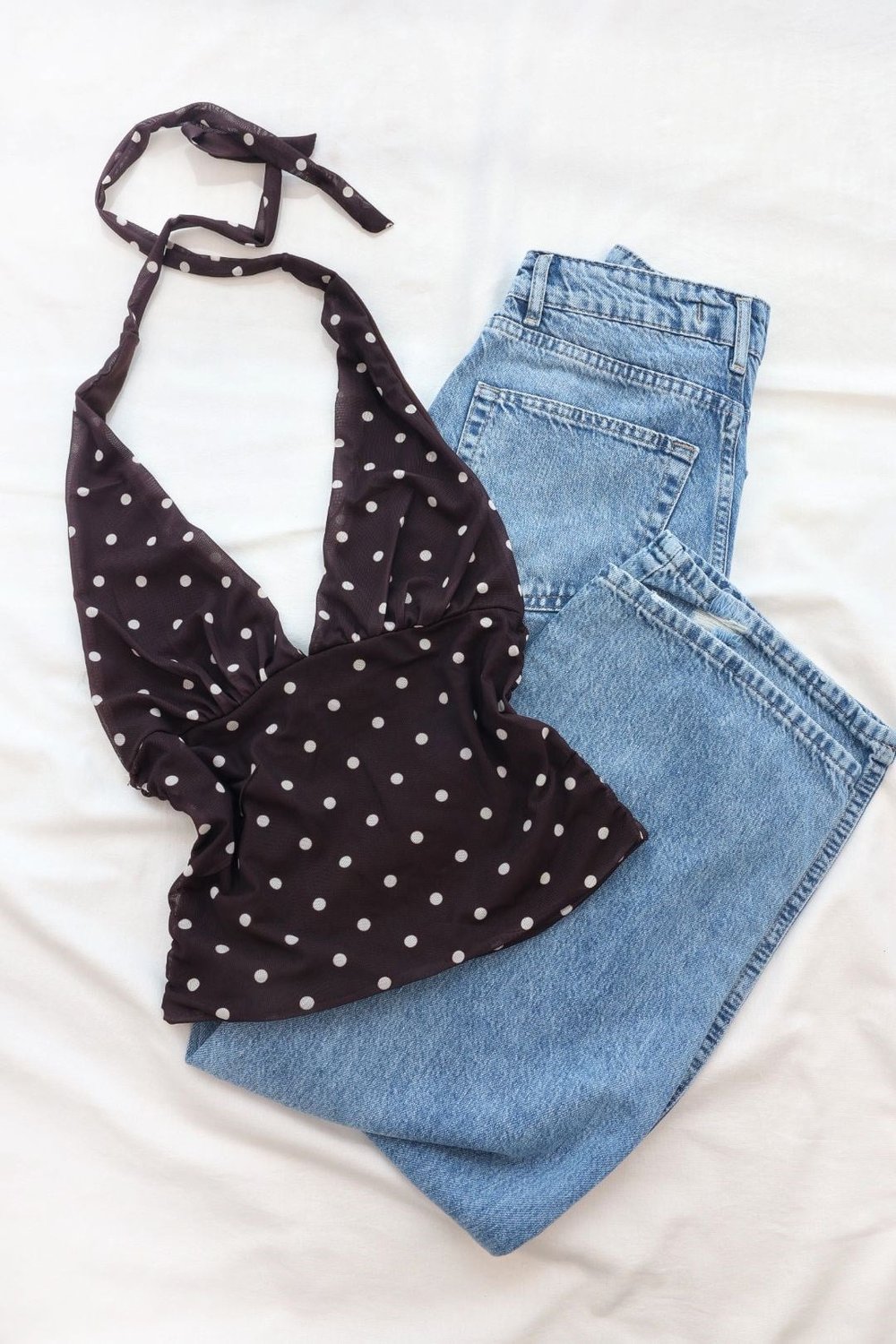 BluzPuantiye Tül Halter Bluz