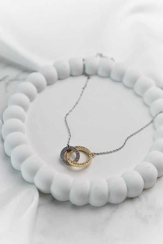 Gold Gümüş Çift Halka Çelik Kolye