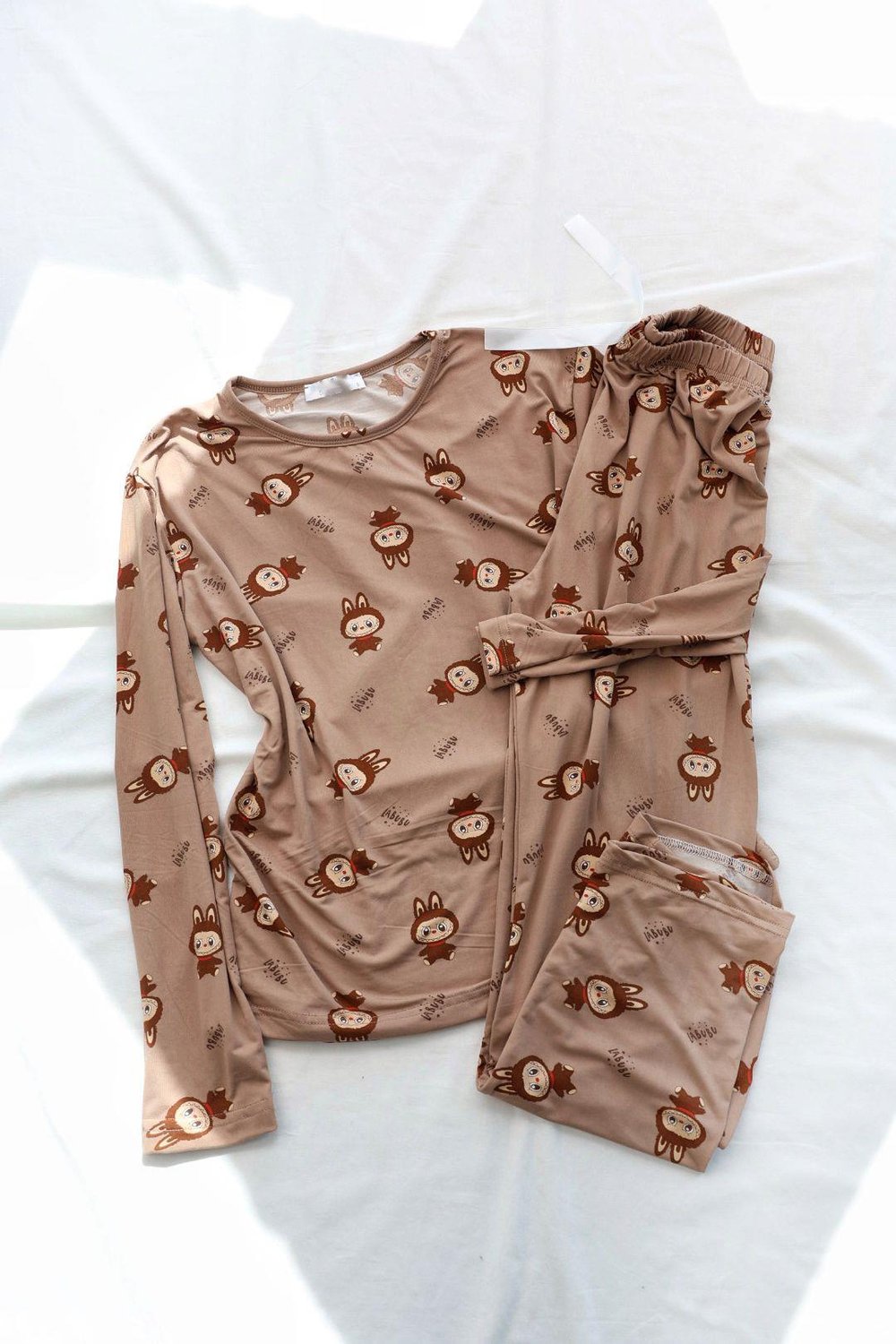 Pijama TakımBisiklet Yaka Desenli Penye Uzun Kol Pijama Takım