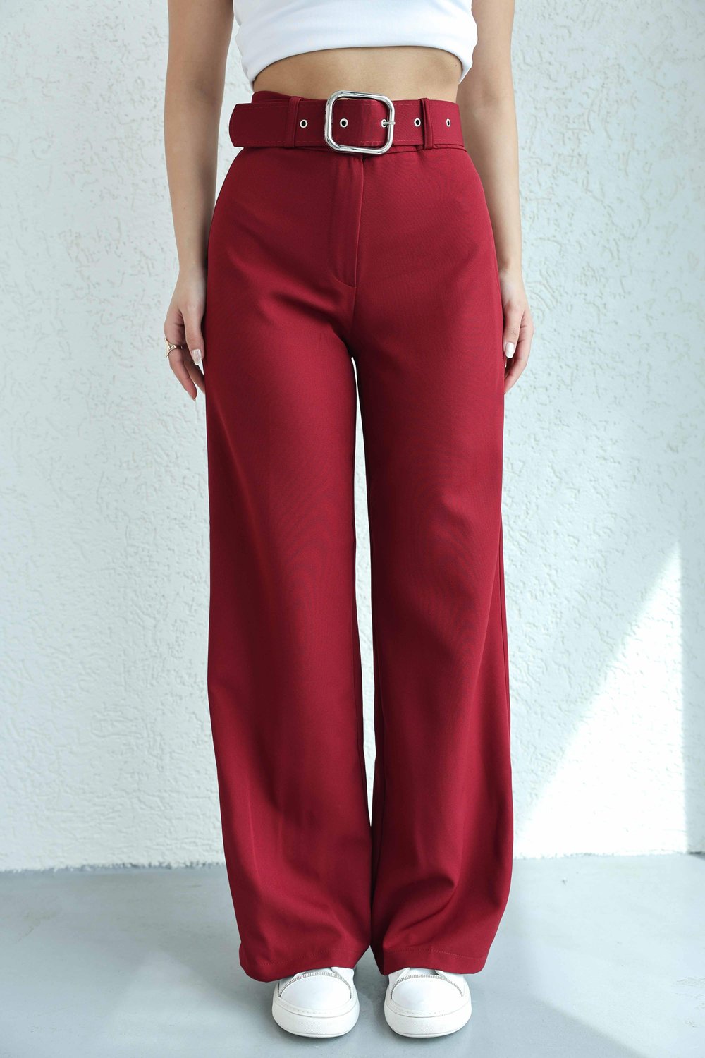 PantolonKaplamalı Kemerli Plazzo Pantolon
