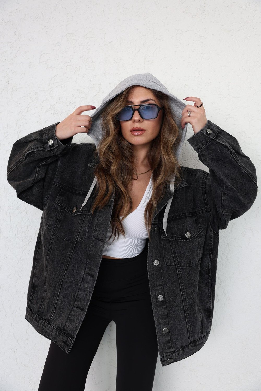 CeketOversize Kapşonlu Kot Ceket