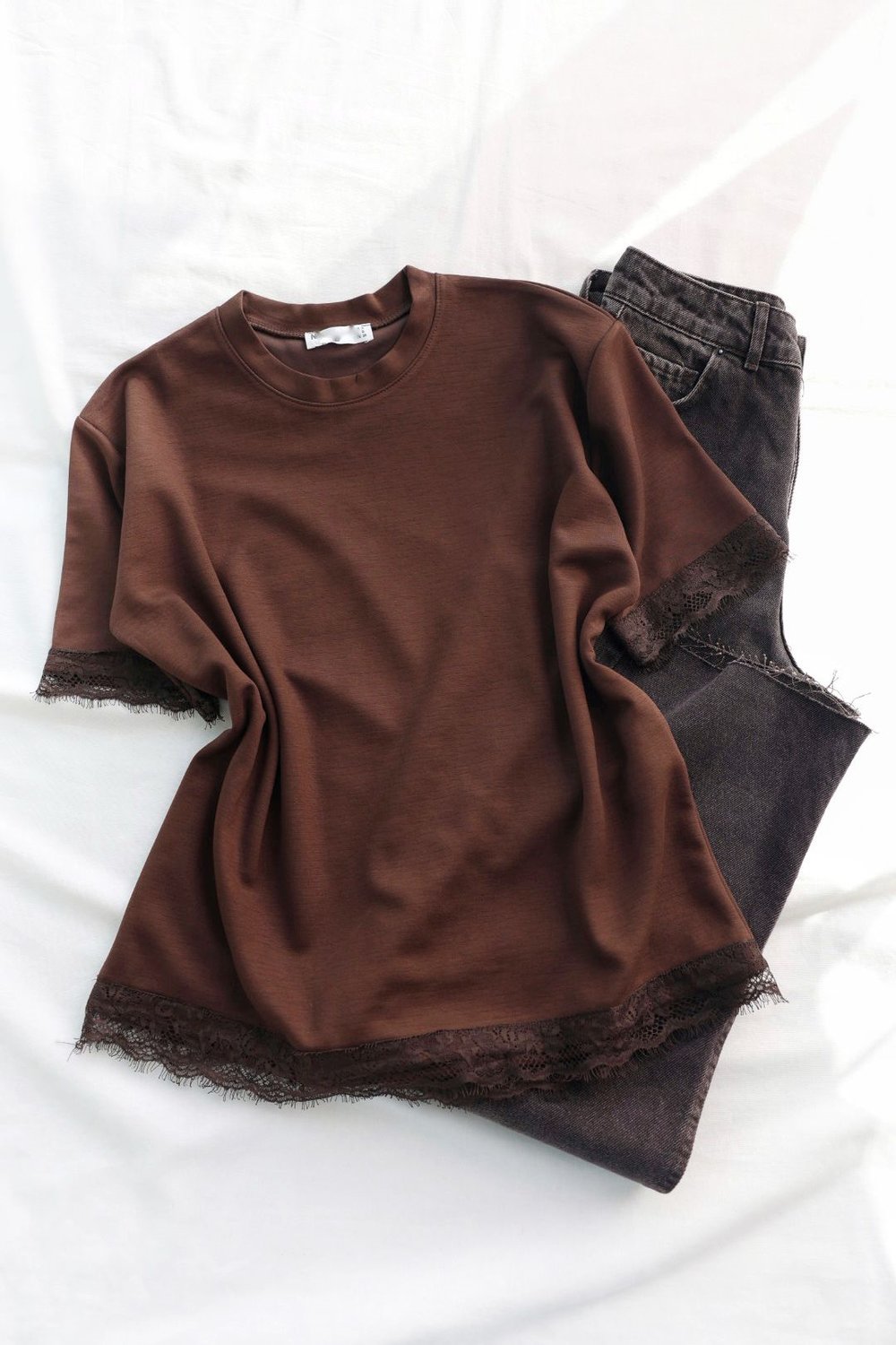 TshirtEtek Kol Dantelli Basic Thsirt