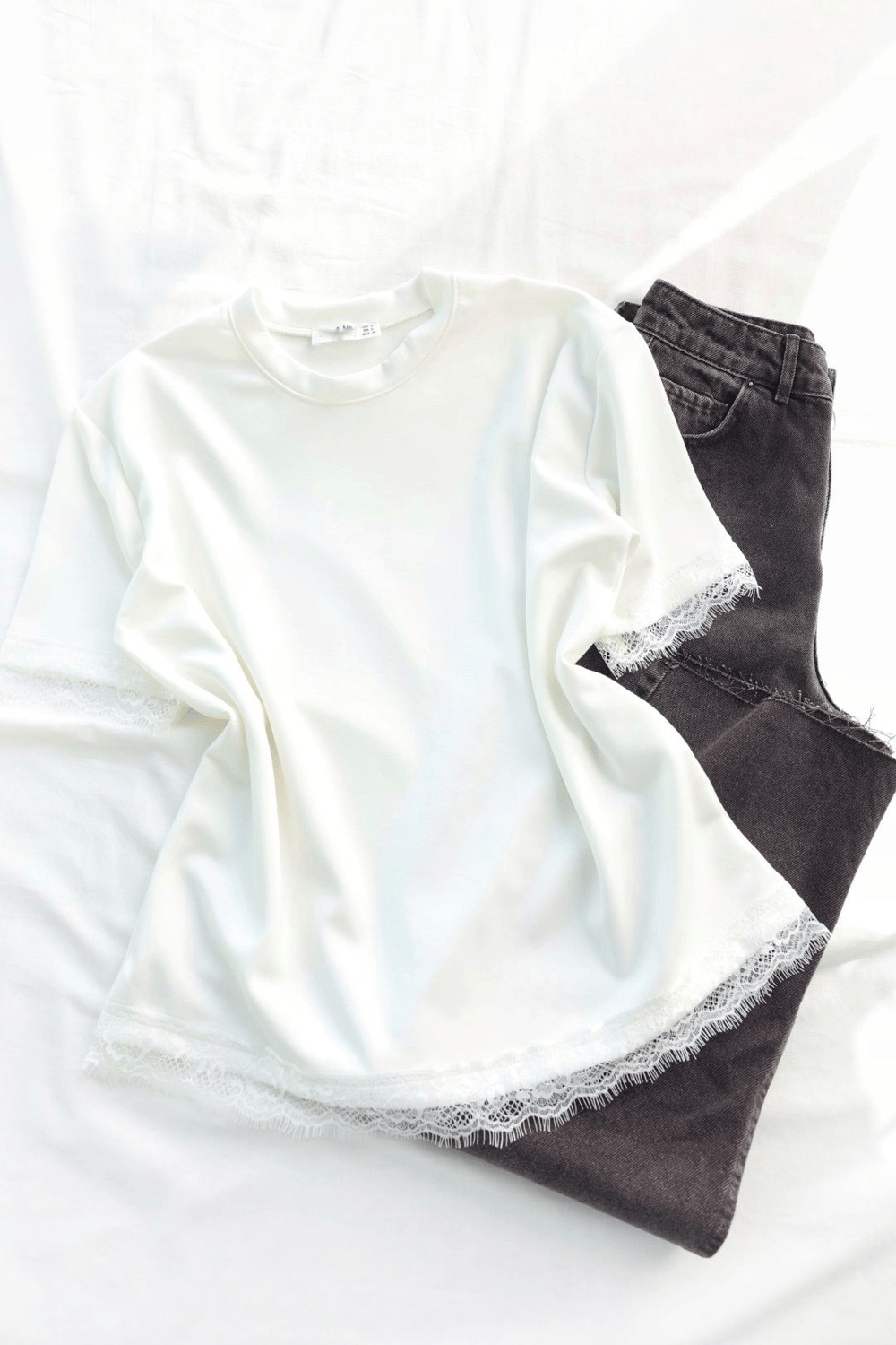 TshirtEtek Kol Dantelli Basic Thsirt