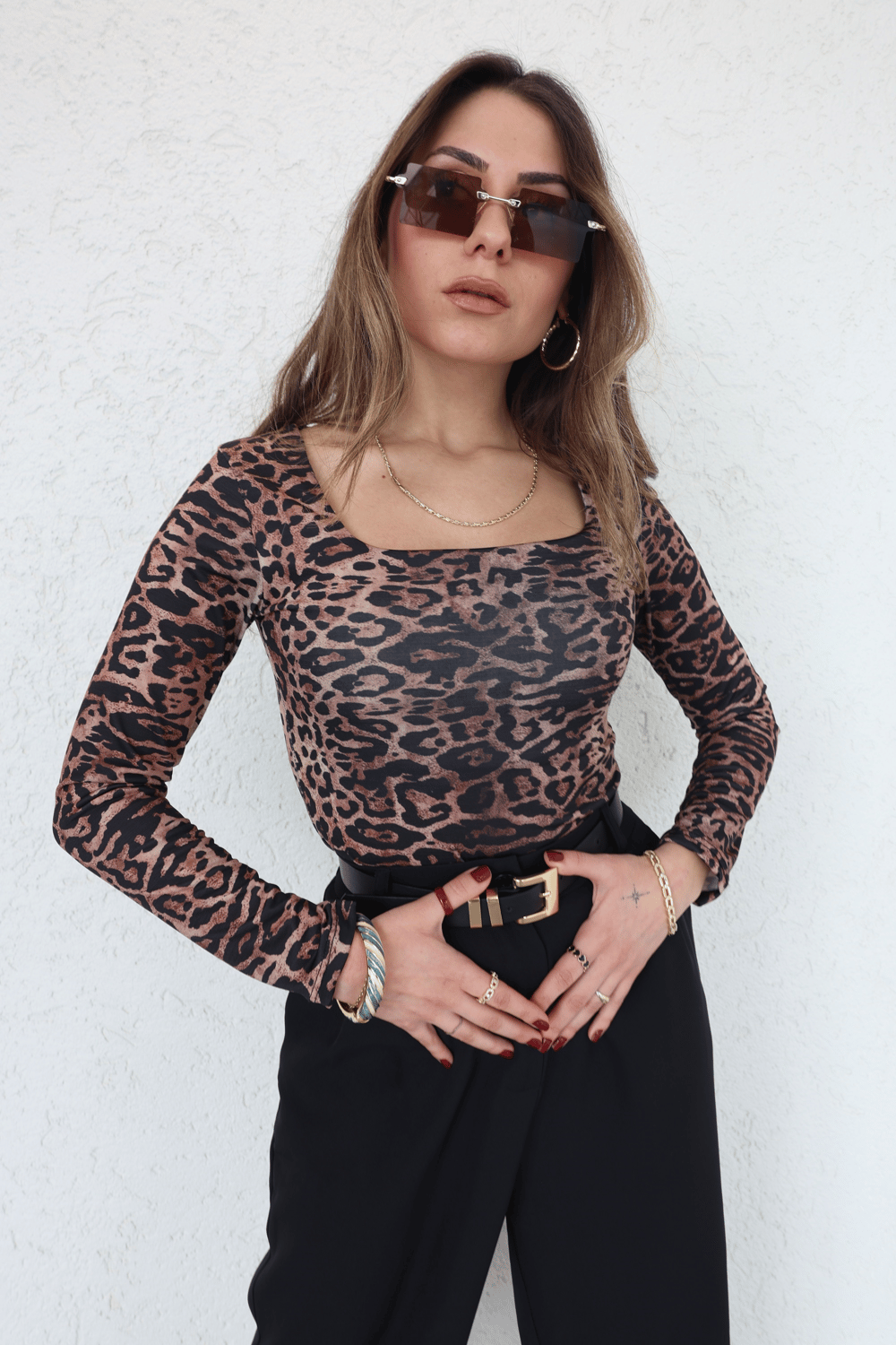 Kare Yaka Leopar Bodysuit