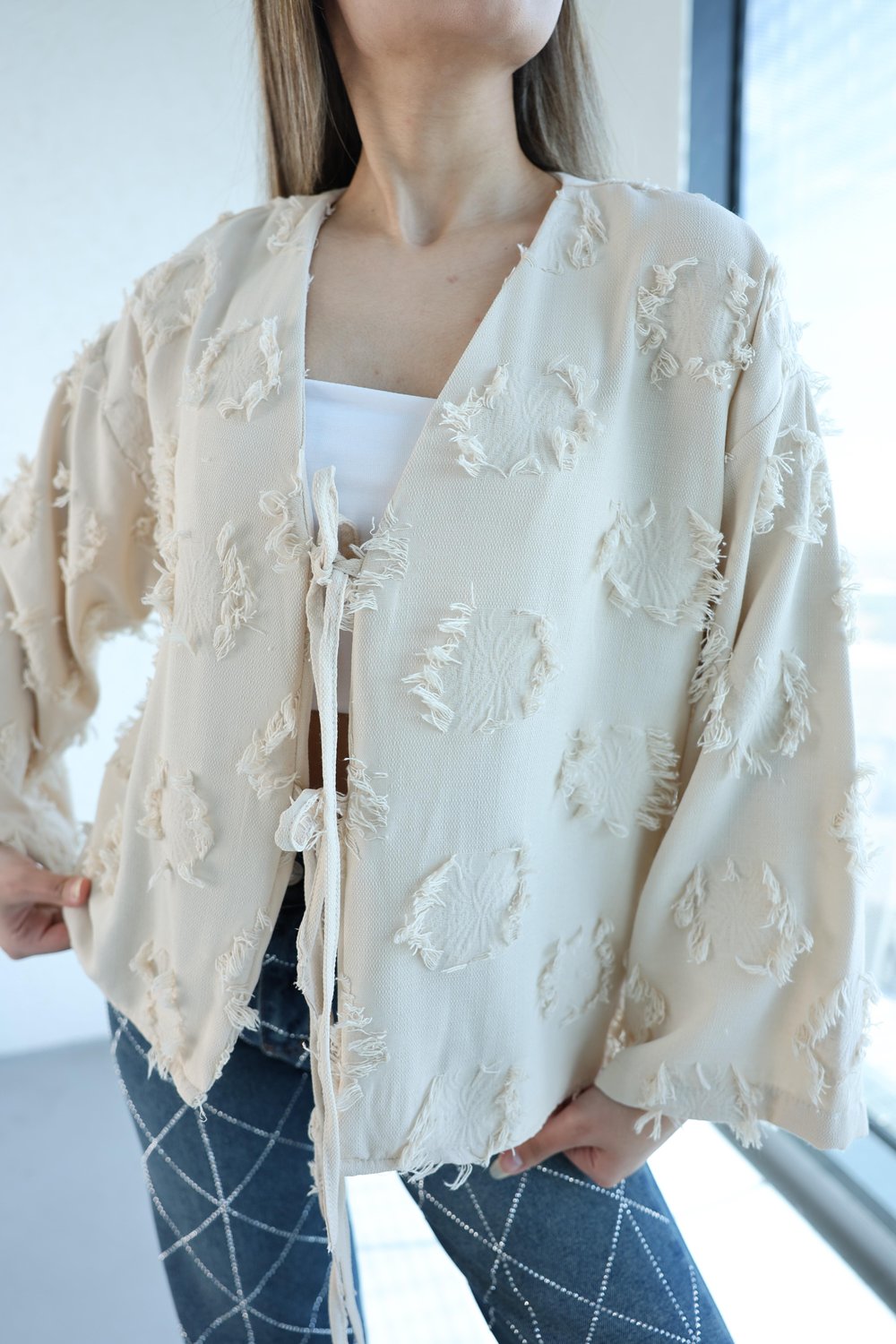 Bağlamalı Kendinden Püskül Kimono