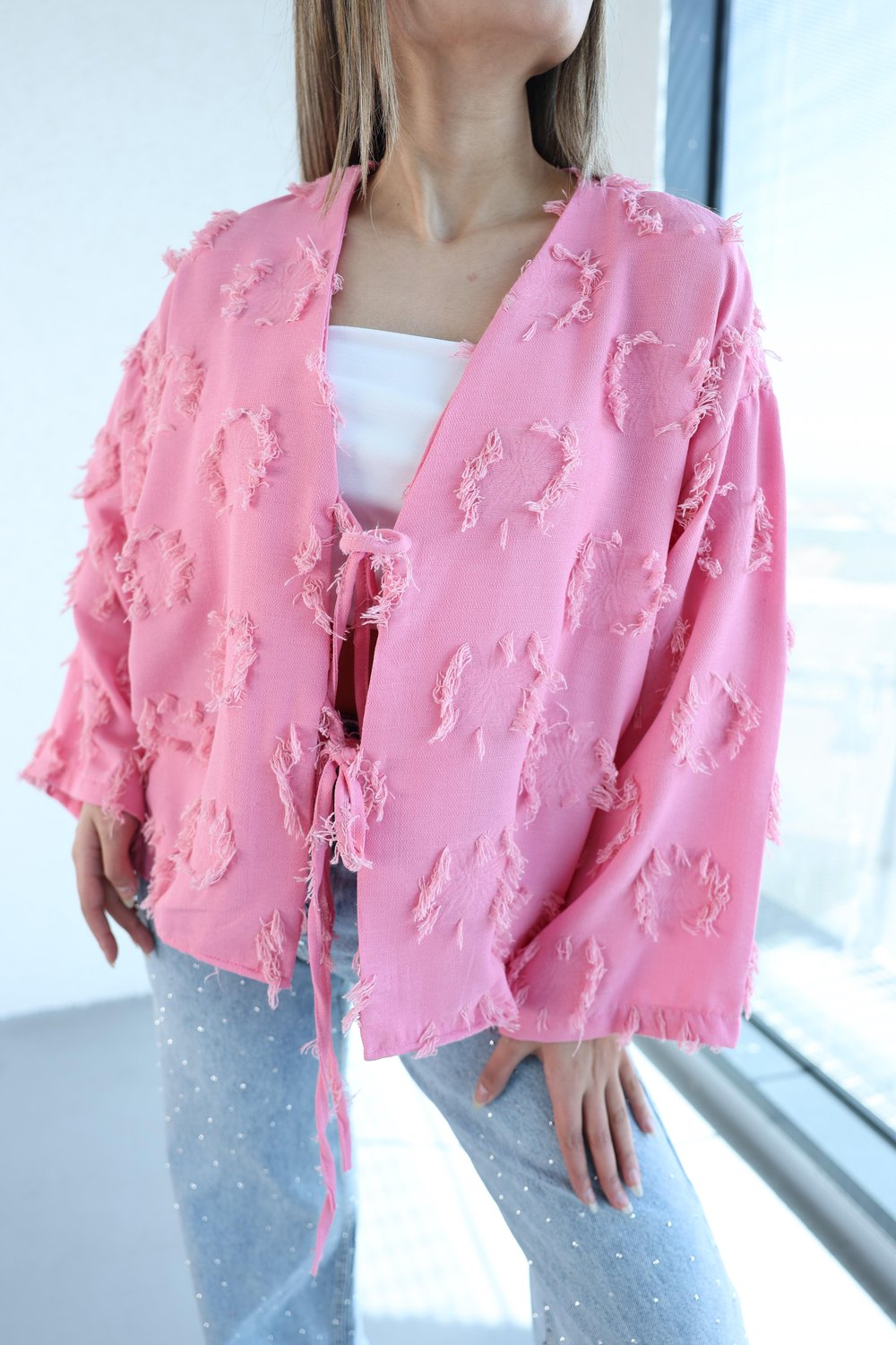 GömlekBağlamalı Kendinden Püskül Kimono
