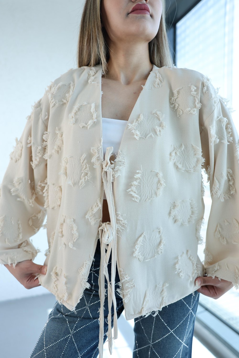 Bağlamalı Kendinden Püskül Kimono