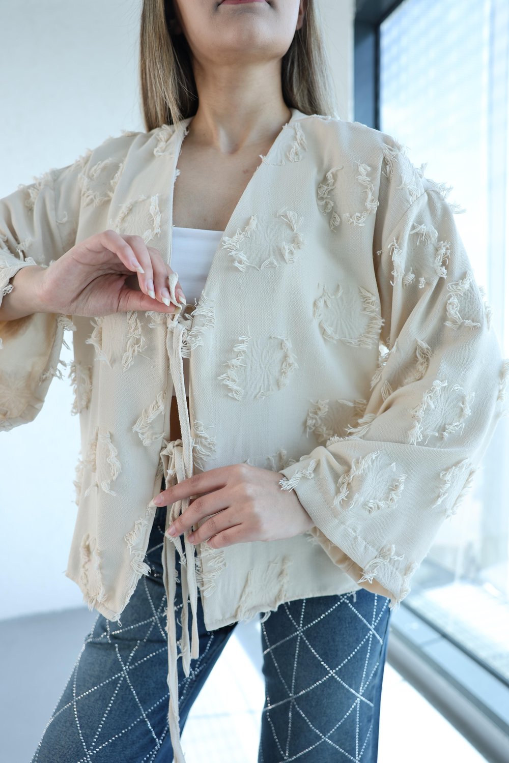 Bağlamalı Kendinden Püskül Kimono
