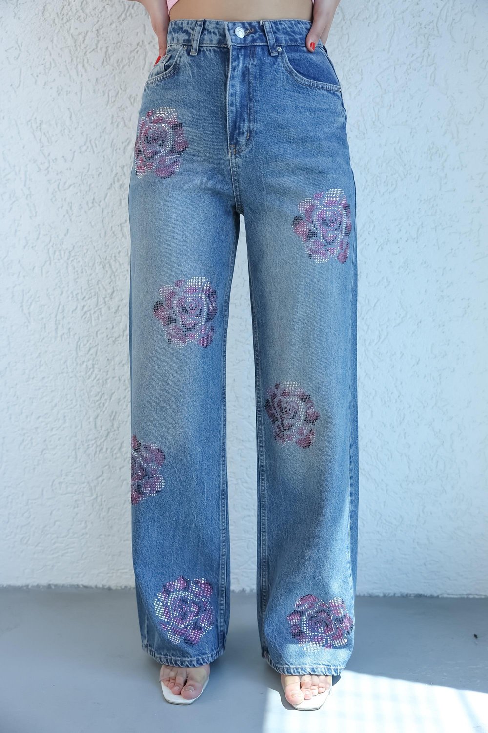 Jean/KotGül Desenli Taşlı Plazzo Jaen