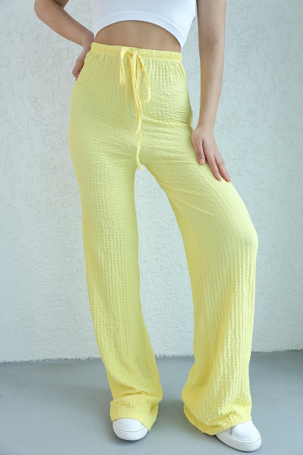 PantolonGofre Bağcıklı Plazzo Pantolon