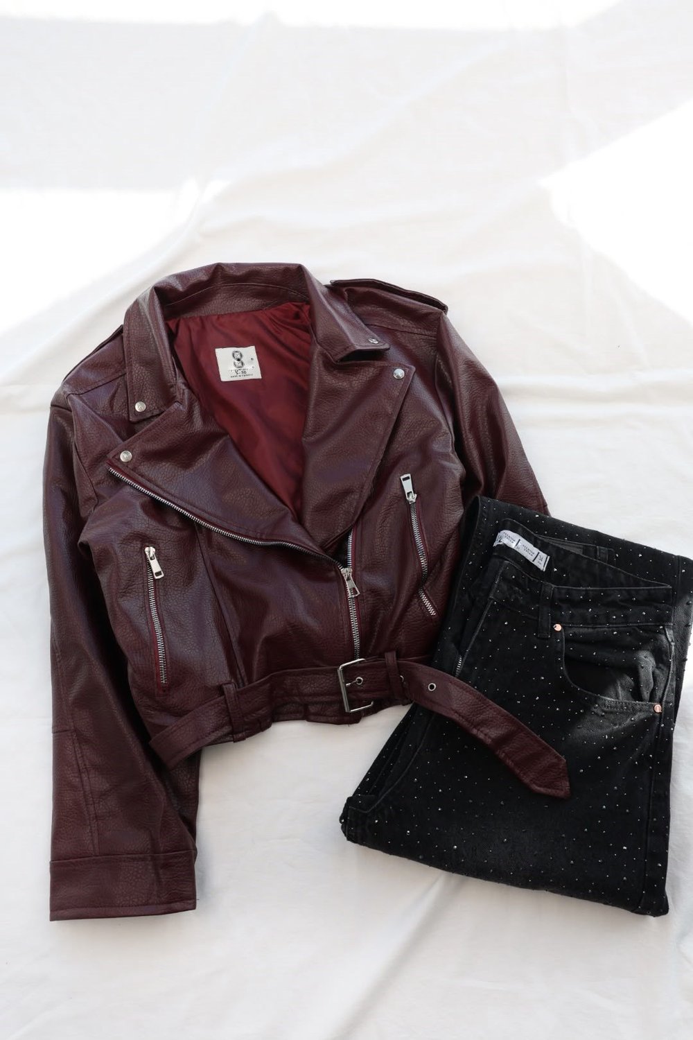 Biker Kemerli Deri Ceket