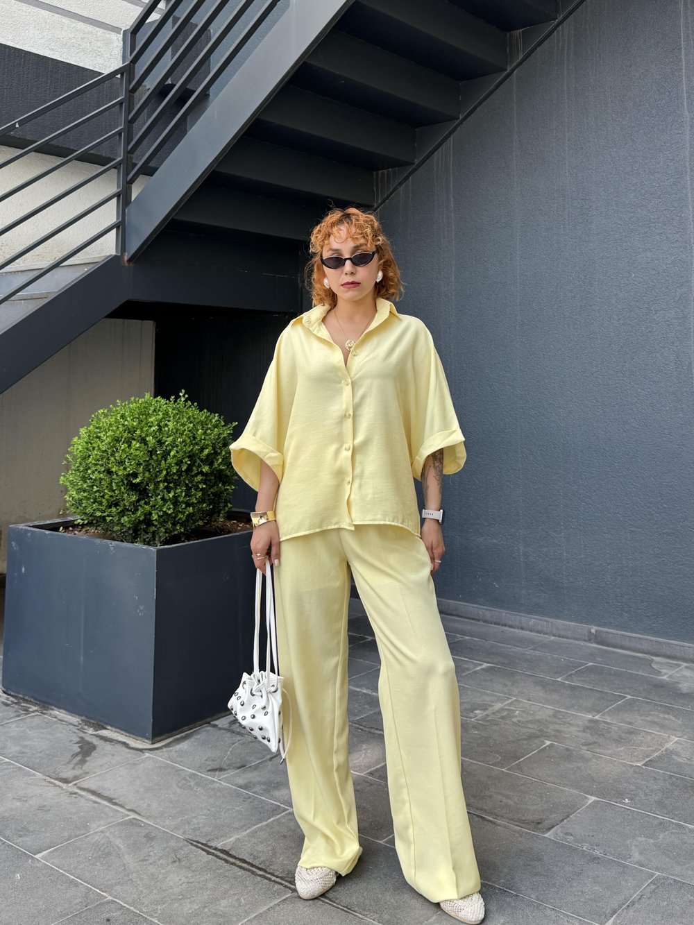  Premium Oversize Keten Gömlek-Keten Pantolon Keten 2'li Takım