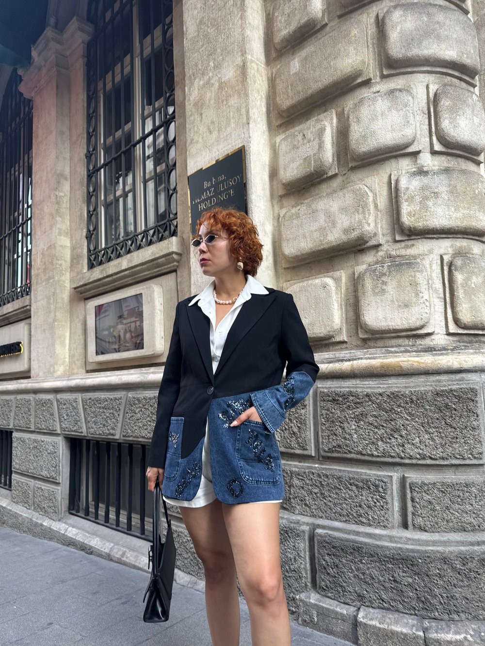  Premium Tasarım Kot Detaylı Taş İşlemeli Blazer Ceket