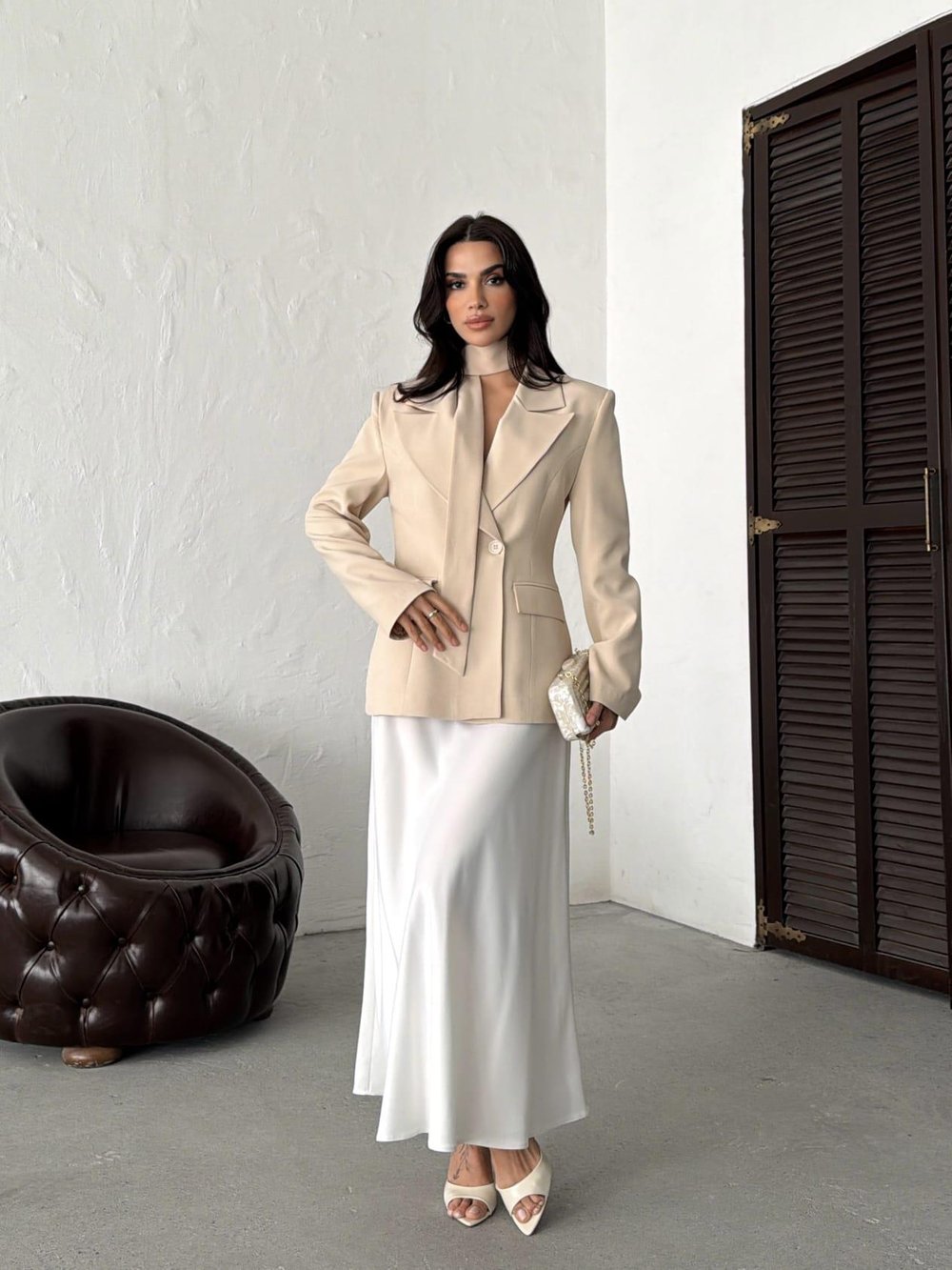  Premium Vatkalı Fularlı Belden Oturtmalı Blazer Ceket Diena