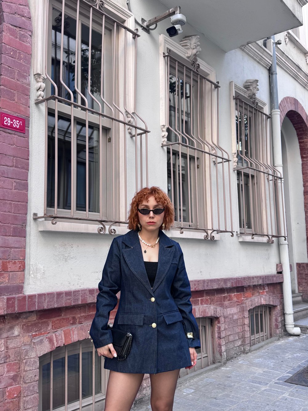  Tasarım Premium Astarlı Belden Oturtmalı Denim-Kot Blazer Ceket