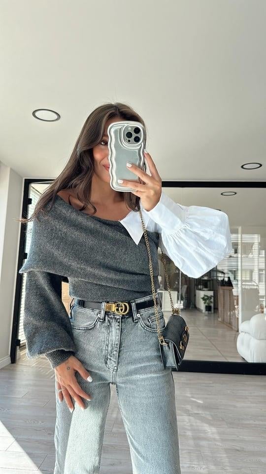 Bak'ap Trend Premium Gömlek Detaylı Triko Bluz Kazak