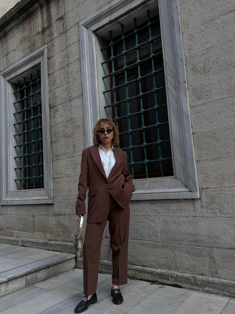 Kemerli Havuç Pantolon-Vatkalı Blazer ceket 2li Takım