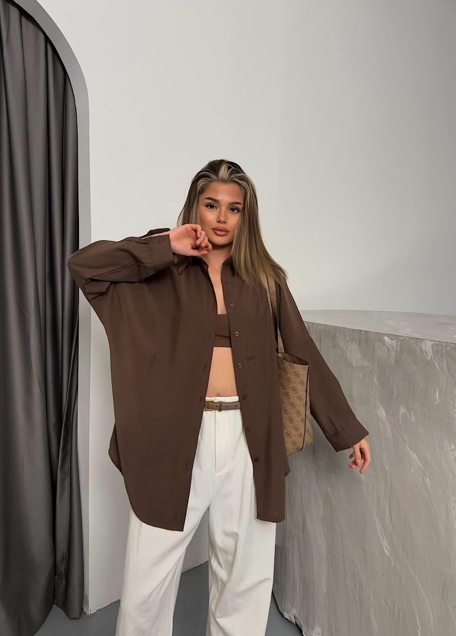 Modal Oversize Düşük Kol Uzun Kol Gömlek