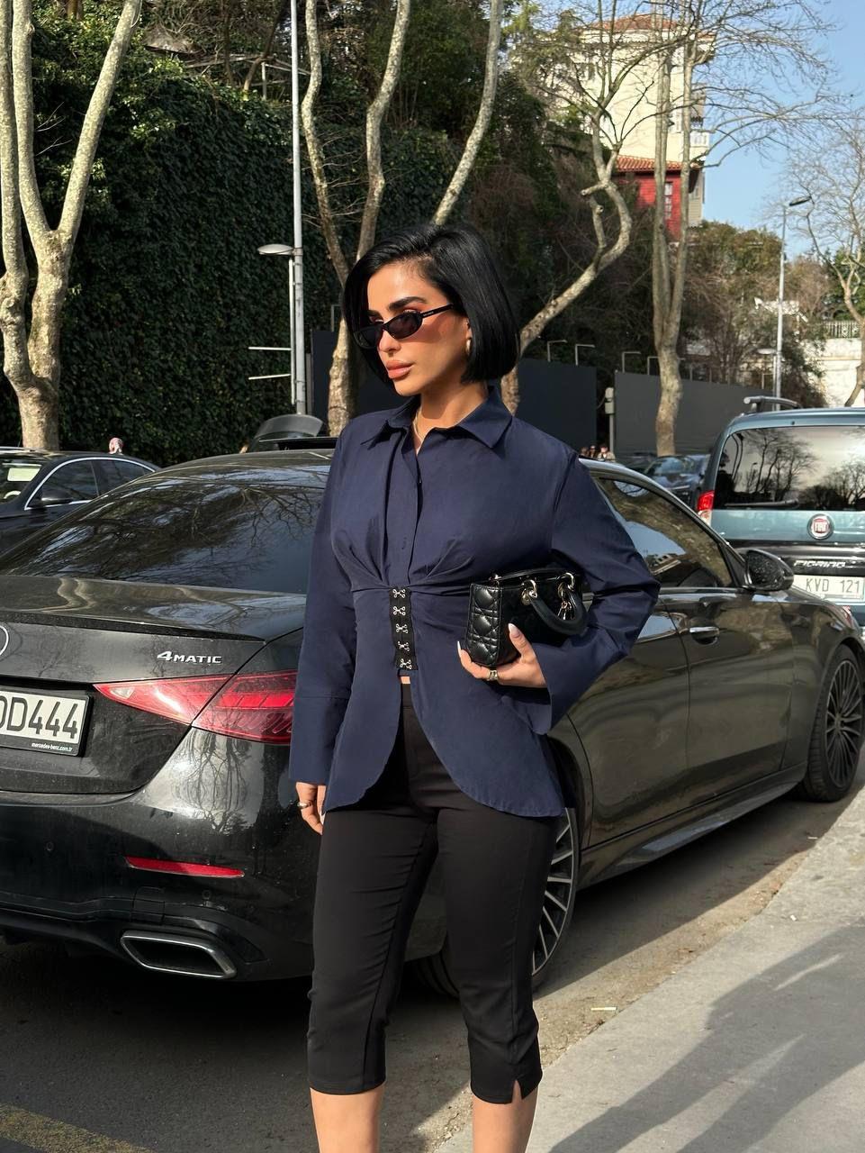 Premium Arka Korse Detaylı Agraflı Tasarım Poplin Gömlek