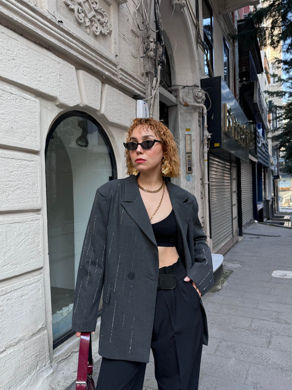 Premium Astarlı Vatkalı Parlak Taşlı Süit Düğmeli Blazer Ceket