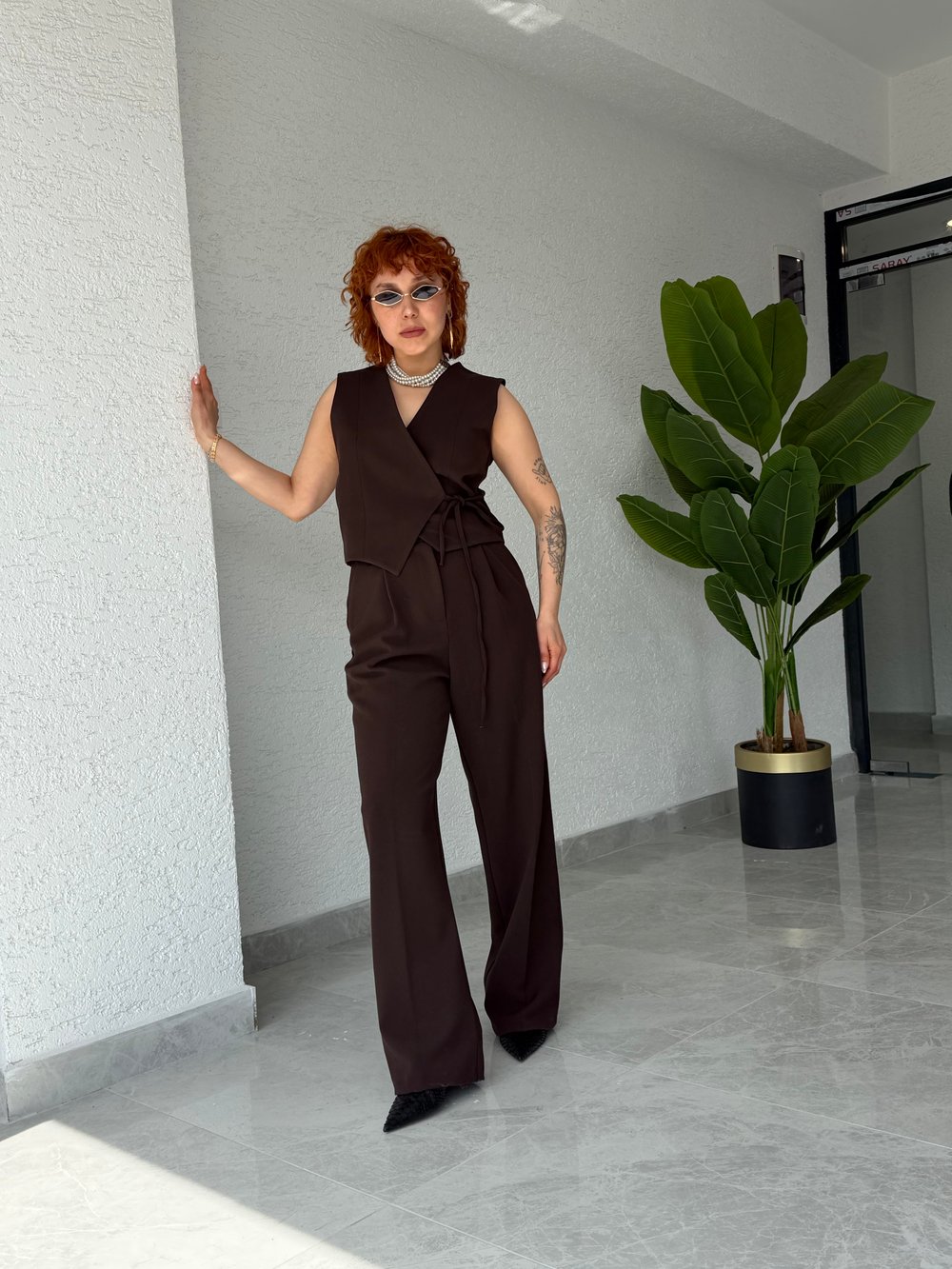 Premium Bağlama Detaylı Yelek -Pantolon 2'li Takım