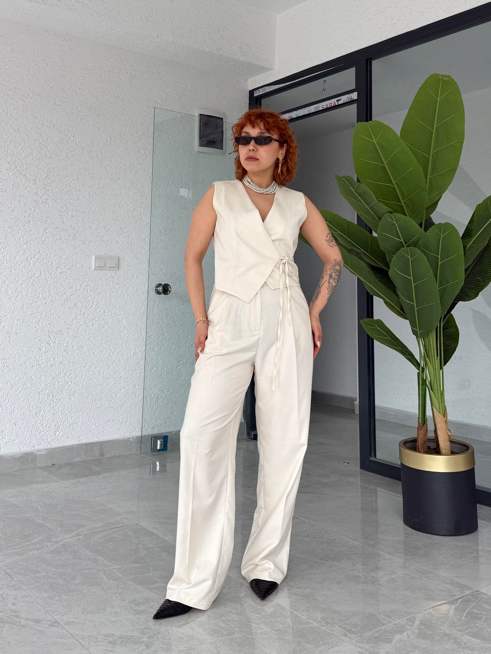 Premium Bağlama Detaylı Yelek -Pantolon 2'li Takım