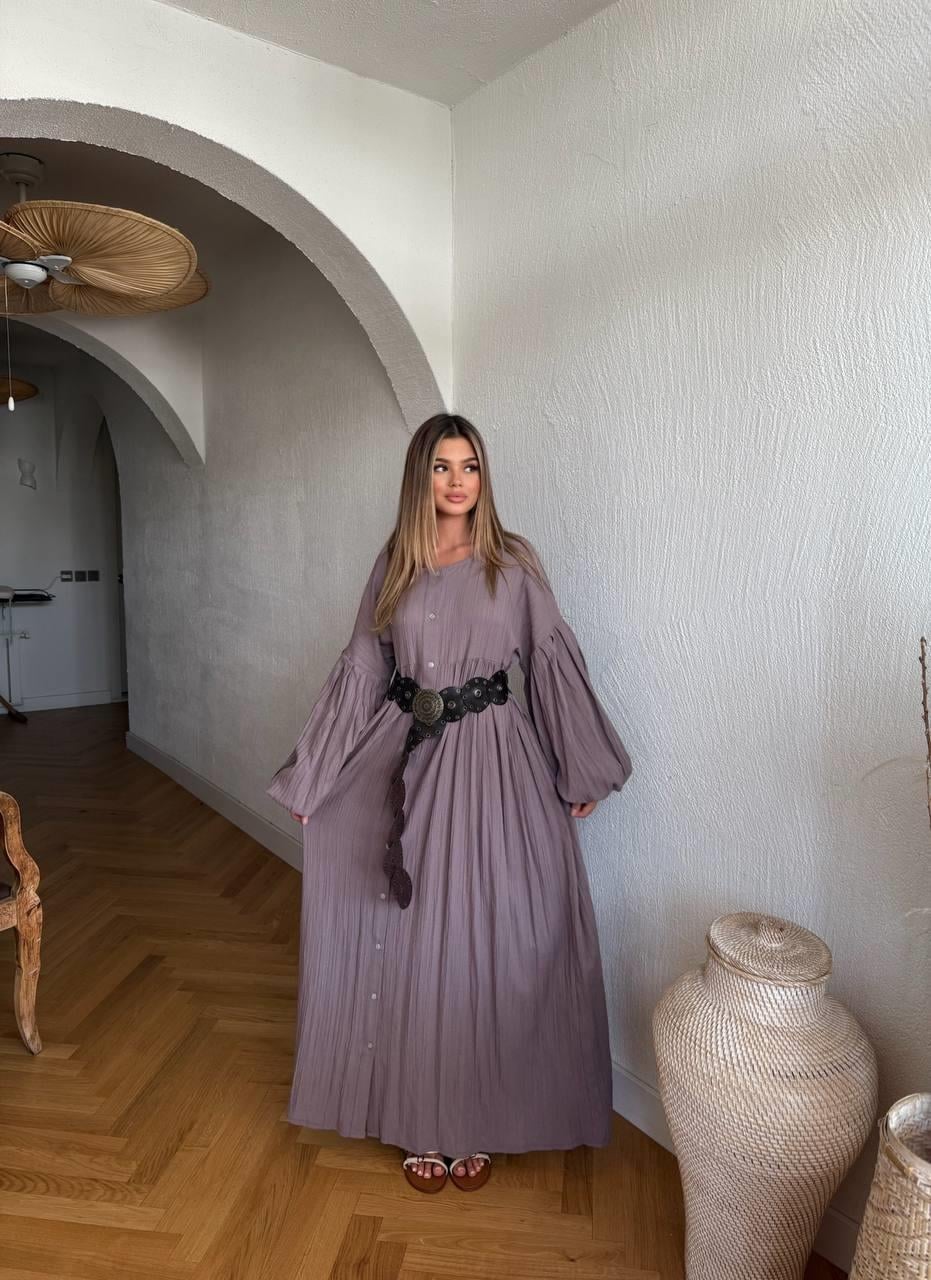 Premium Keten Balon Kol Tesettür Elbise