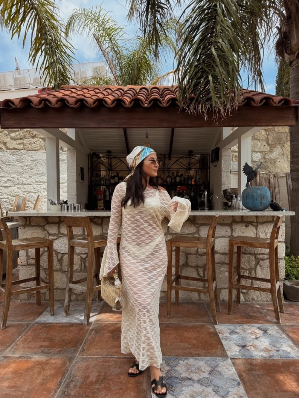 Premium Kolları Fırfırlı Uzun Beac Wear Elbise