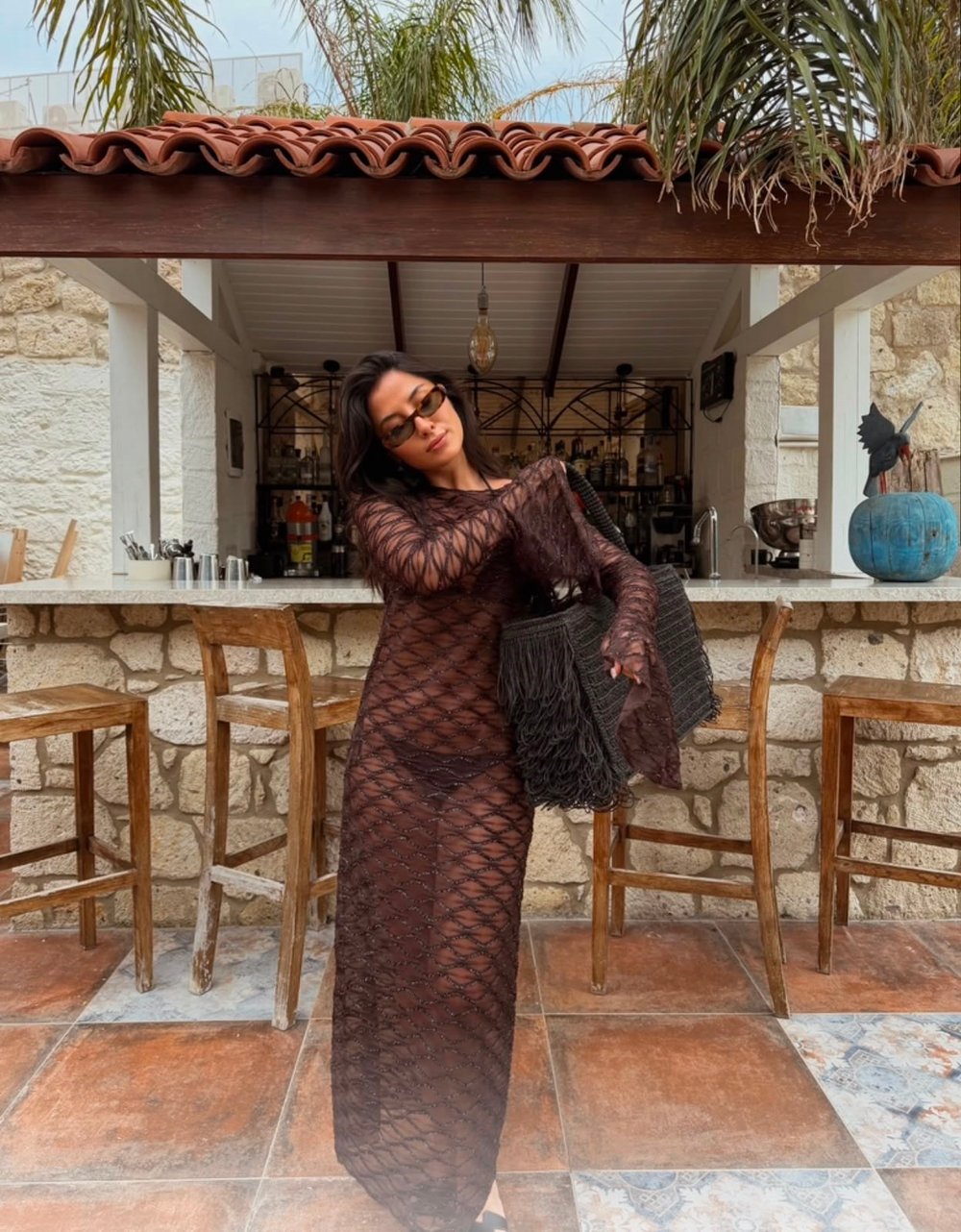 Premium Kolları Fırfırlı Uzun Beac Wear Elbise