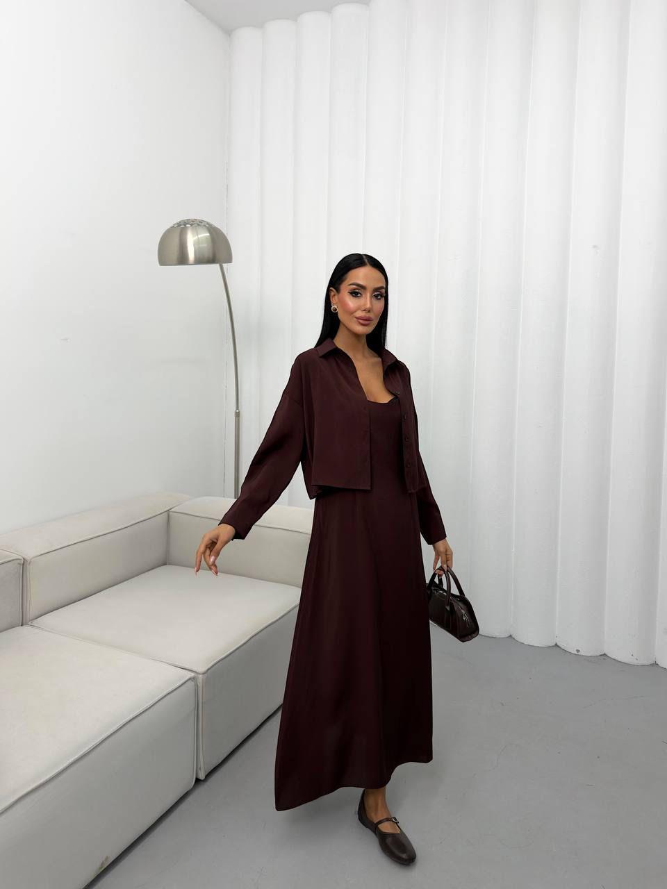 Premium Modal gömlek -Askılı Elbise 2'li Takım