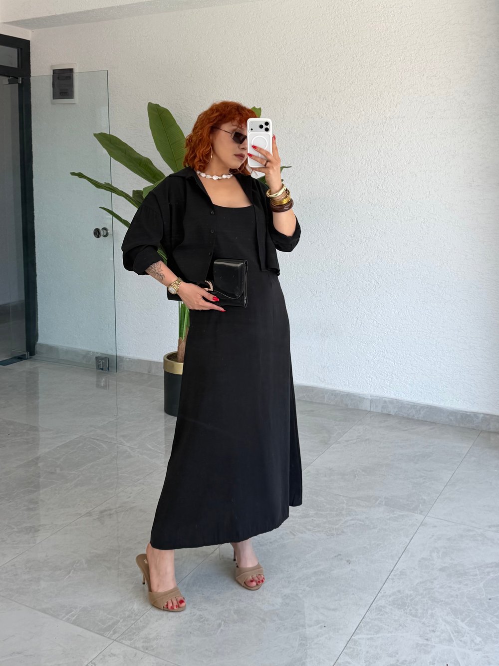 Premium Modal gömlek -Askılı Elbise 2'li Takım