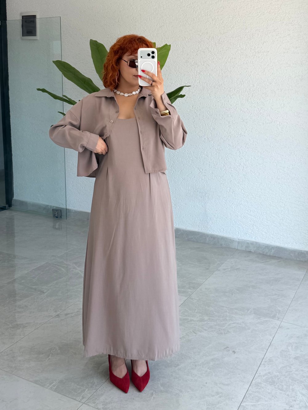 Premium Modal gömlek -Askılı Elbise 2'li Takım