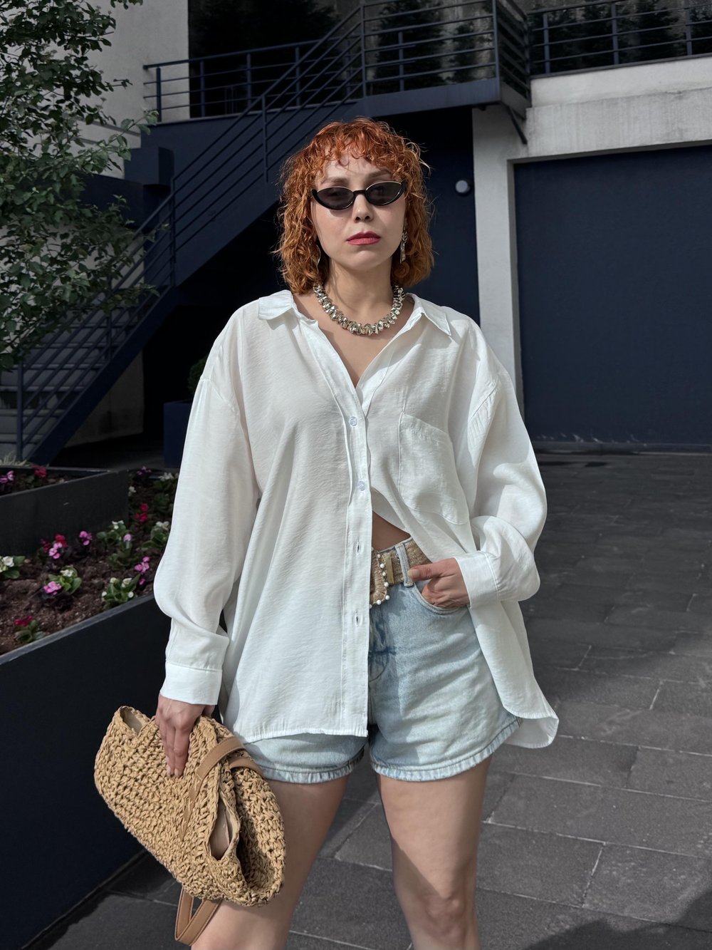 Premium Modal Yazlık Oversize Beyaz Gömlek