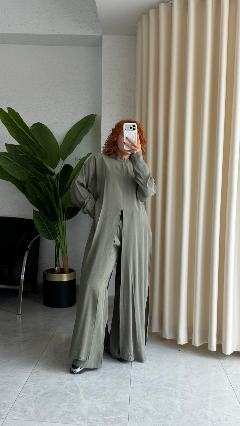 Premium Modal Yırtmaçlı Uzun Tunik -Beli Lastikli Pantolon 2'Li Takım