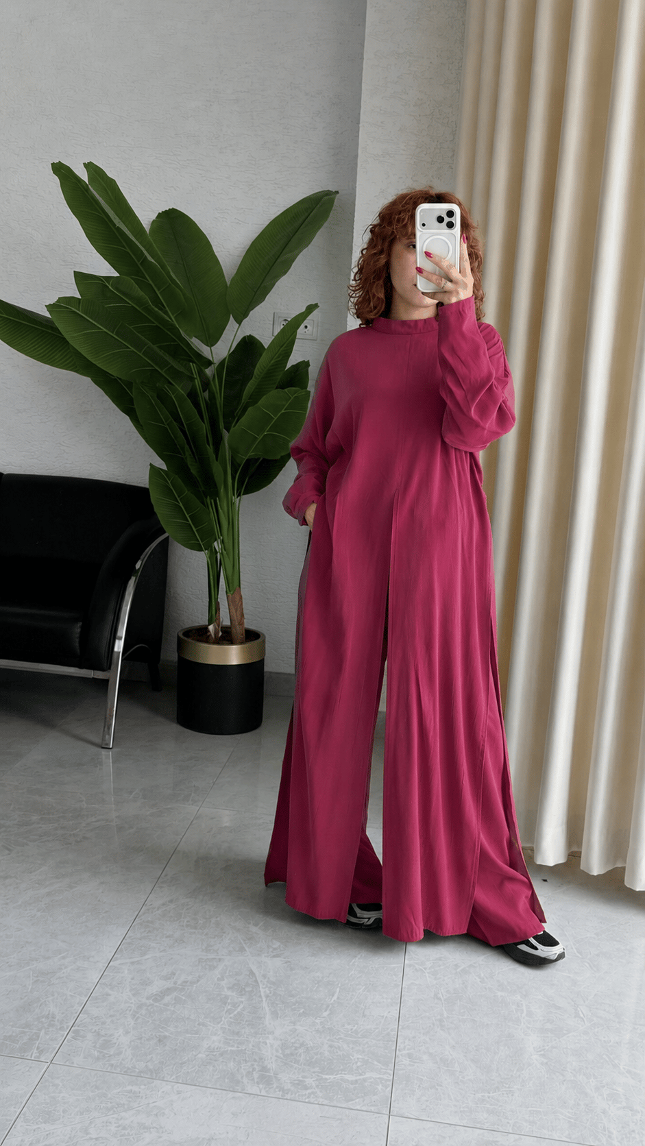 Premium Modal Yırtmaçlı Uzun Tunik -Beli Lastikli Pantolon 2'Li Takım